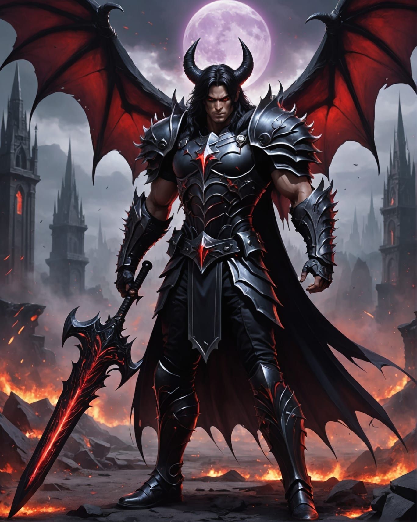 Winged Warrior with Flaming Sword: 3D Anime Art