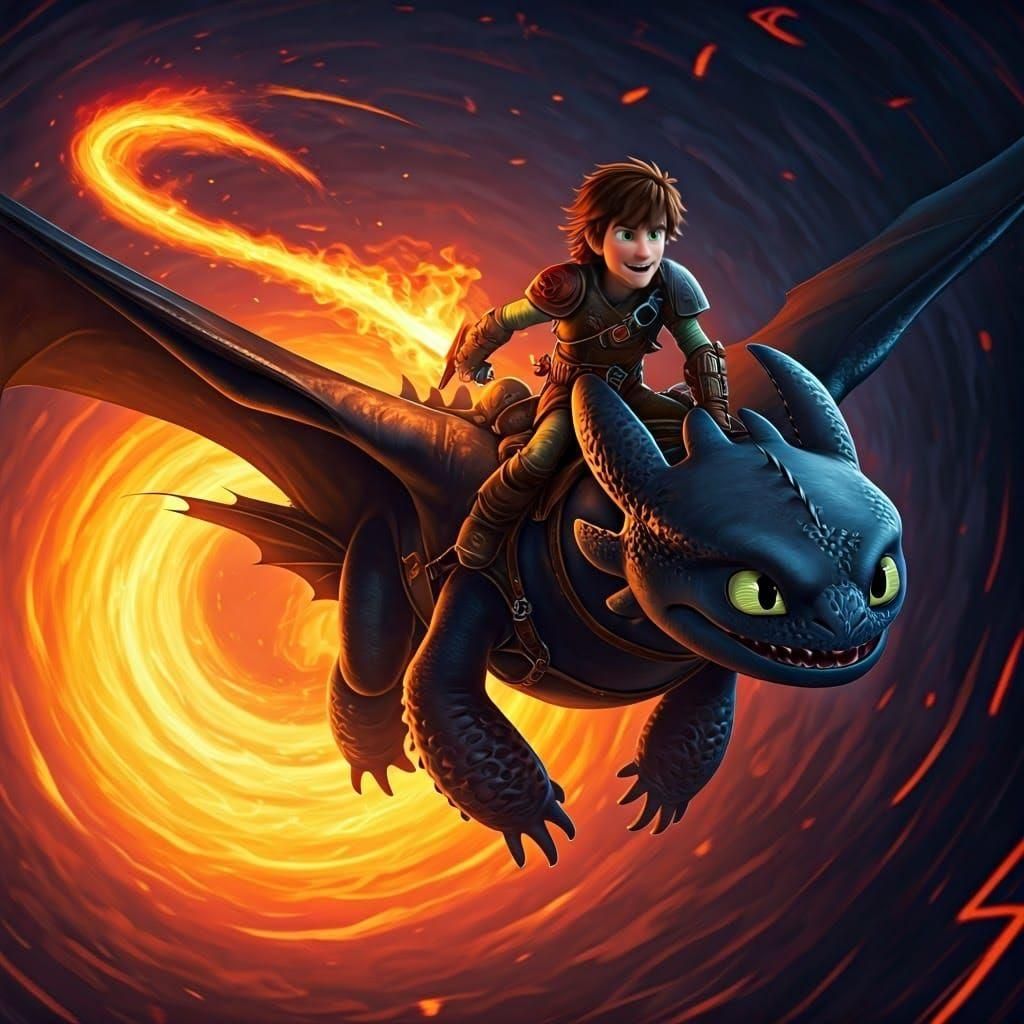 Hiccup Haddock and Toothless with Fire Blade