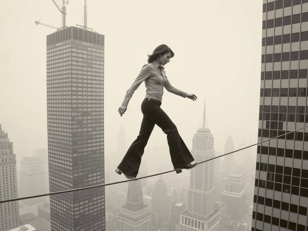 High Wire Walker in Gritty Urban Landscape