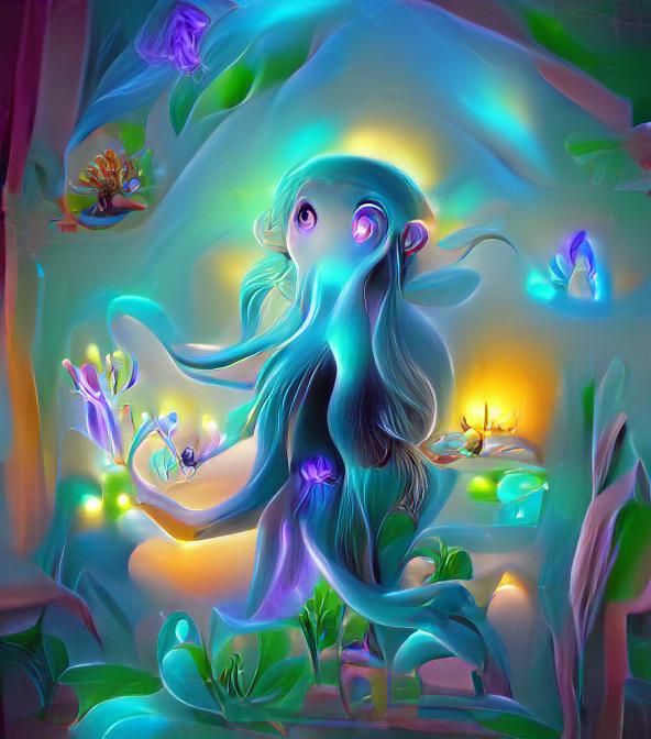 Opalescent Cthulhu Waving Hi, Digital Painting