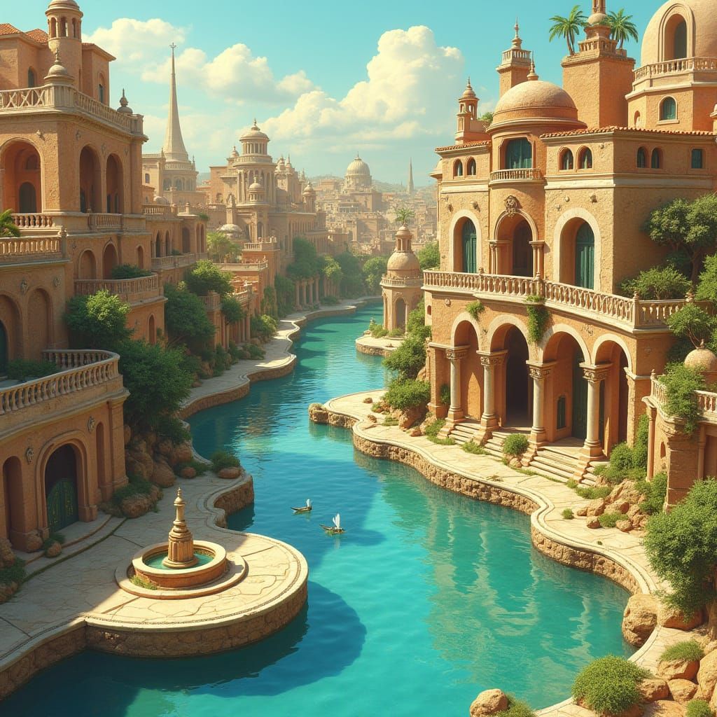 Ancient Roman Aqueducts in Whimsical, Escher-Inspired Archit...