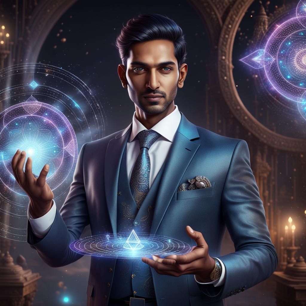 Indian Businessman Wielding Dark Magic in Astral Illustratio...
