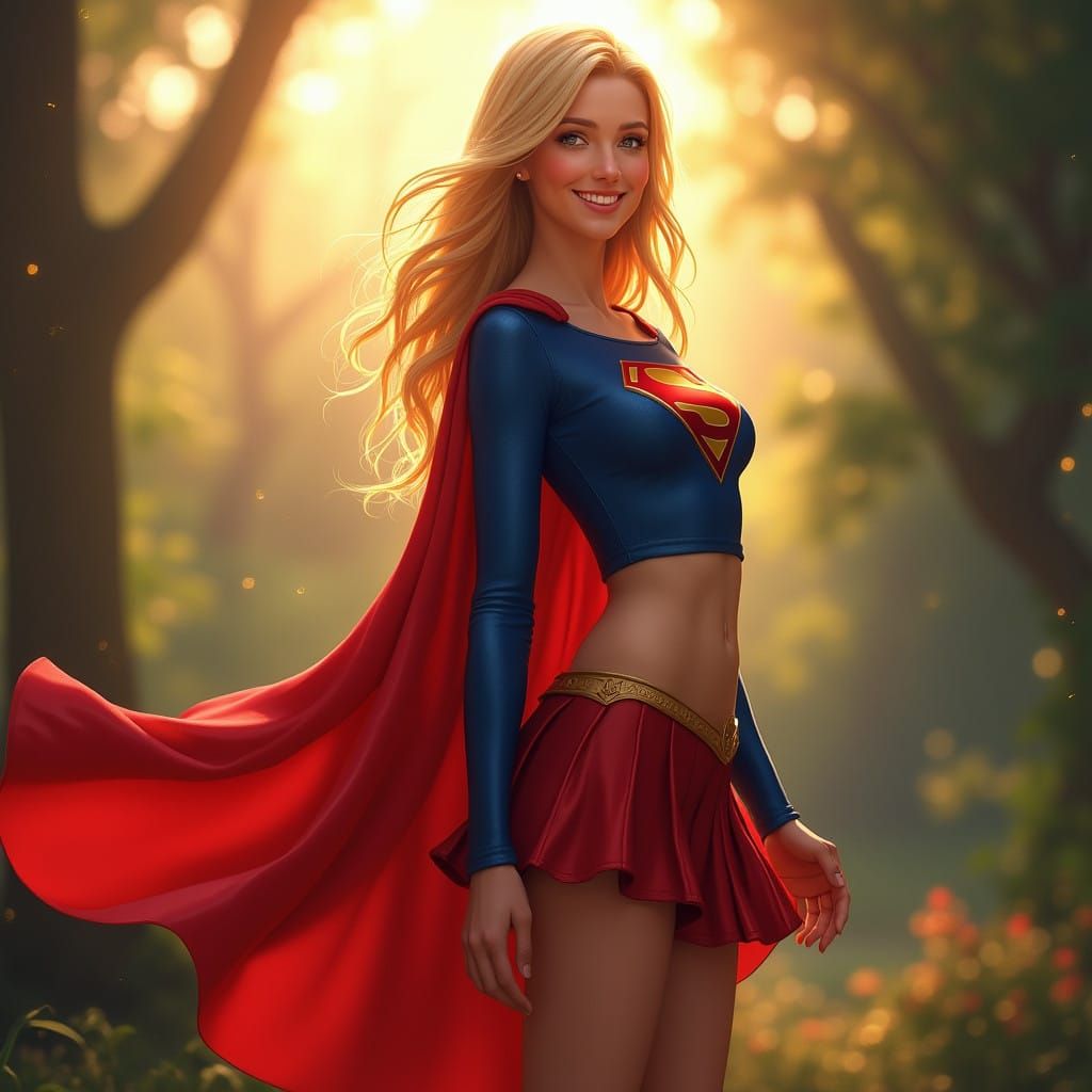 Enchanting Superheroine in Vibrant Sunset Realism