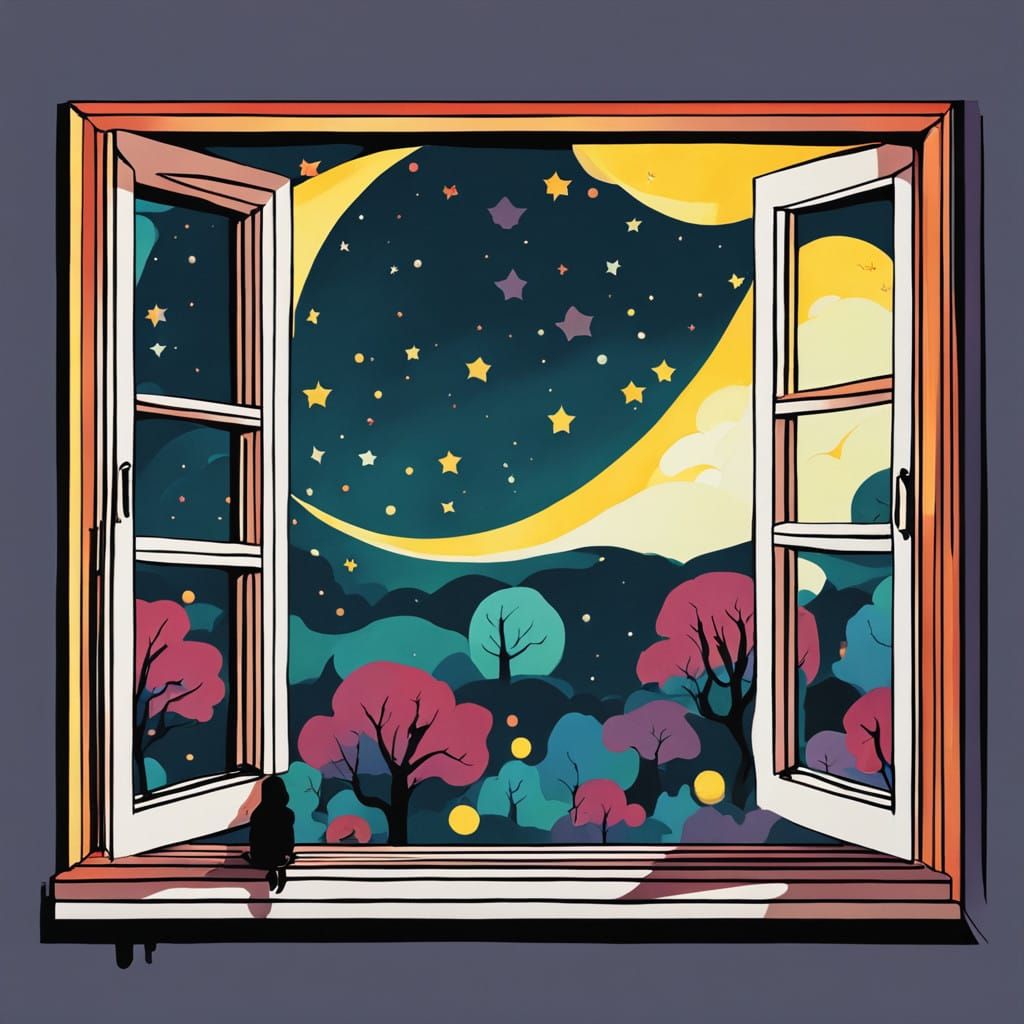 A Dreamy Nighttime Scene in Vibrant Colors