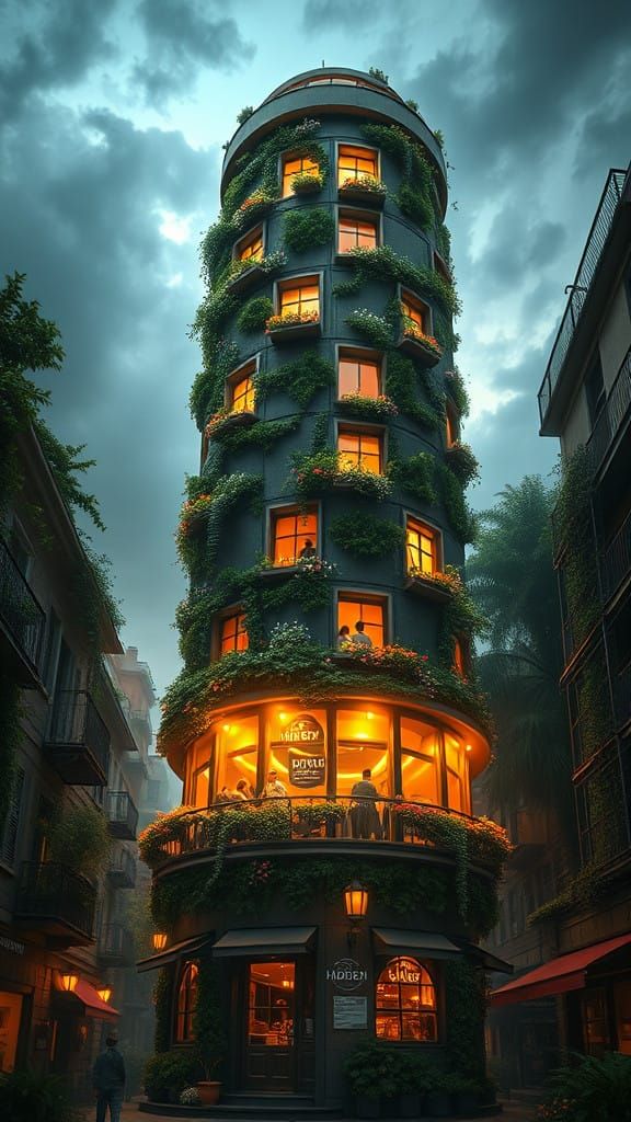 Whimsical Modern Tower Oasis in Urban Landscape