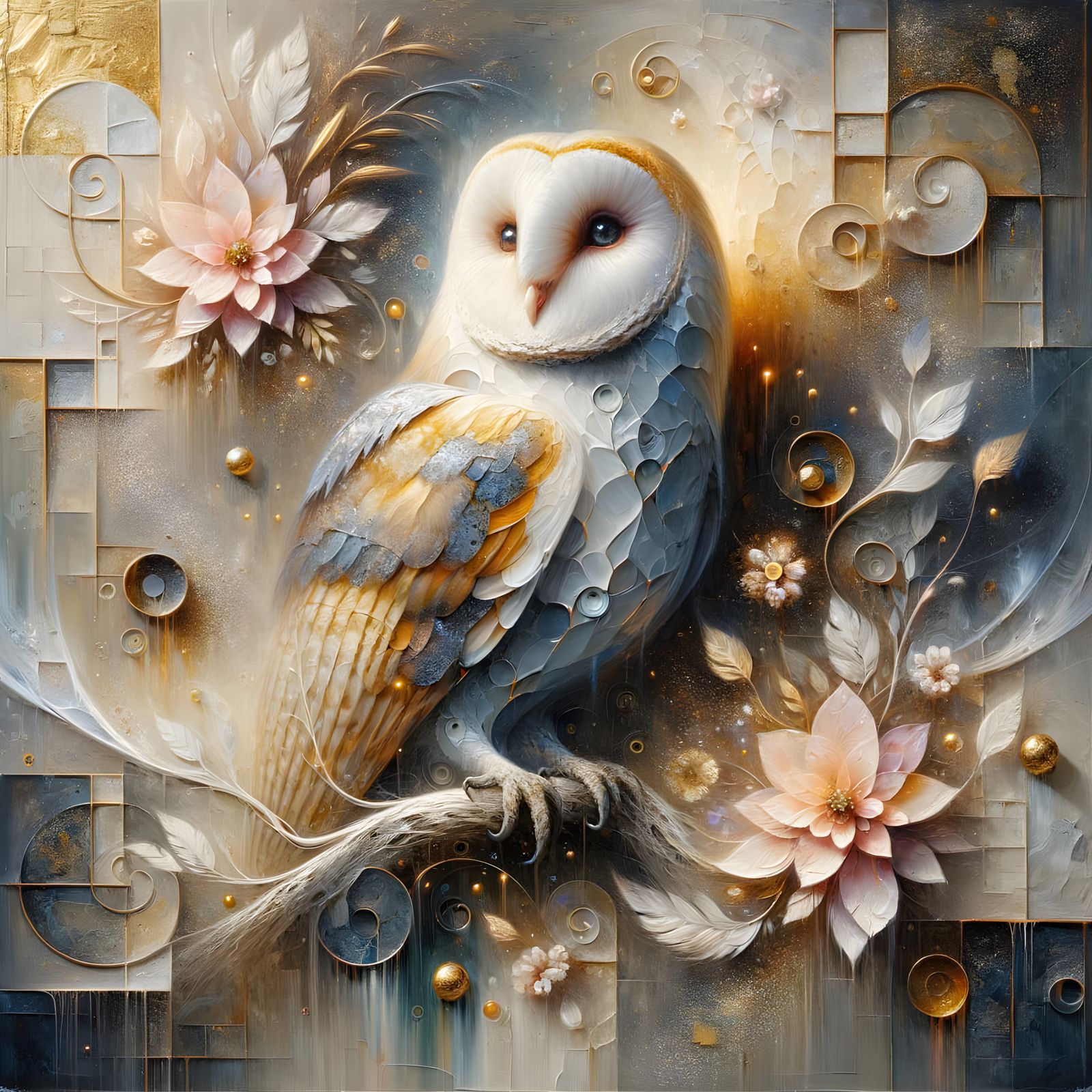 Majestic Leucistic Barn Owl in Dreamlike Impasto Portrait
