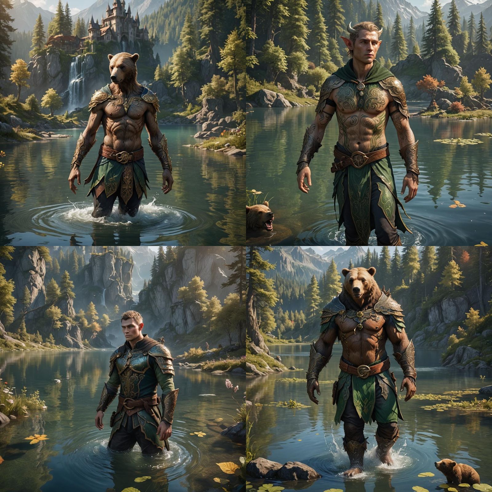 European Elf Bodybuilding with Bear Tattoo, Detailed Matte P...