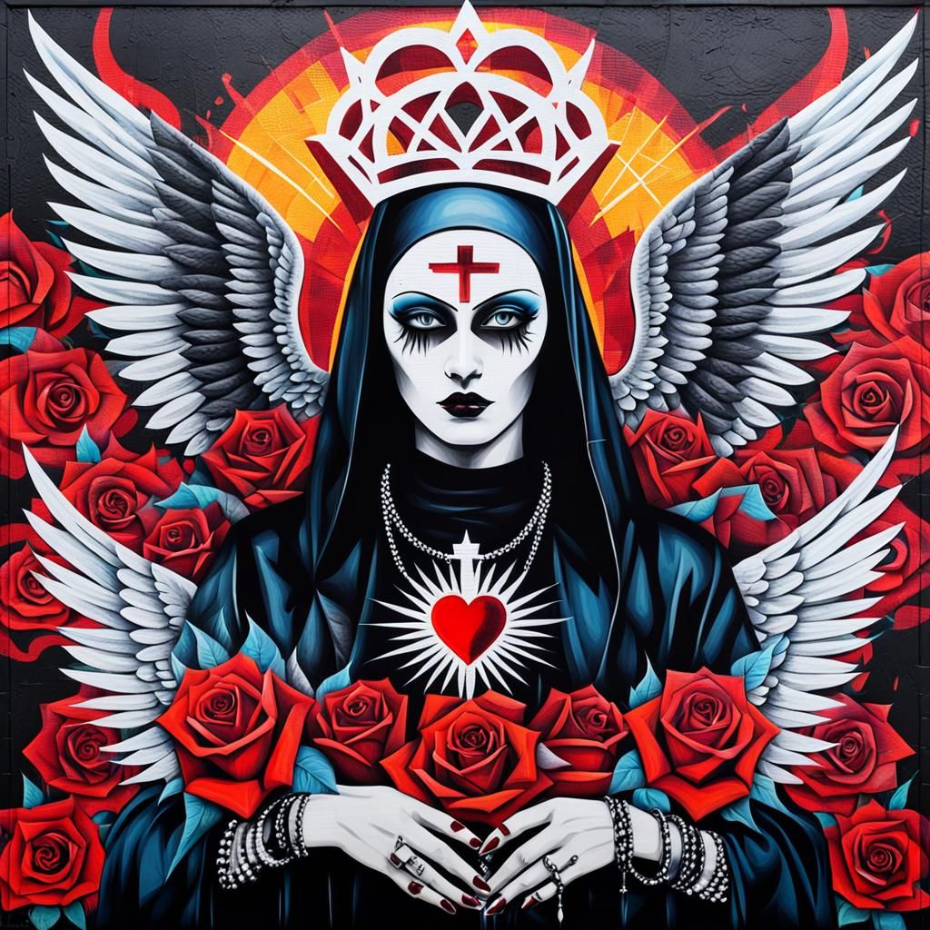 Surrealist Graffiti Mural of Punk Goth Figure