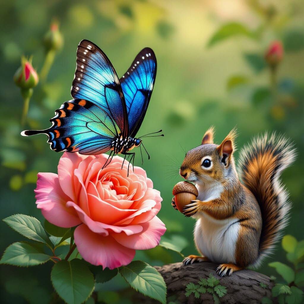 Swallowtail Butterfly and Squirrel Wildlife Scene