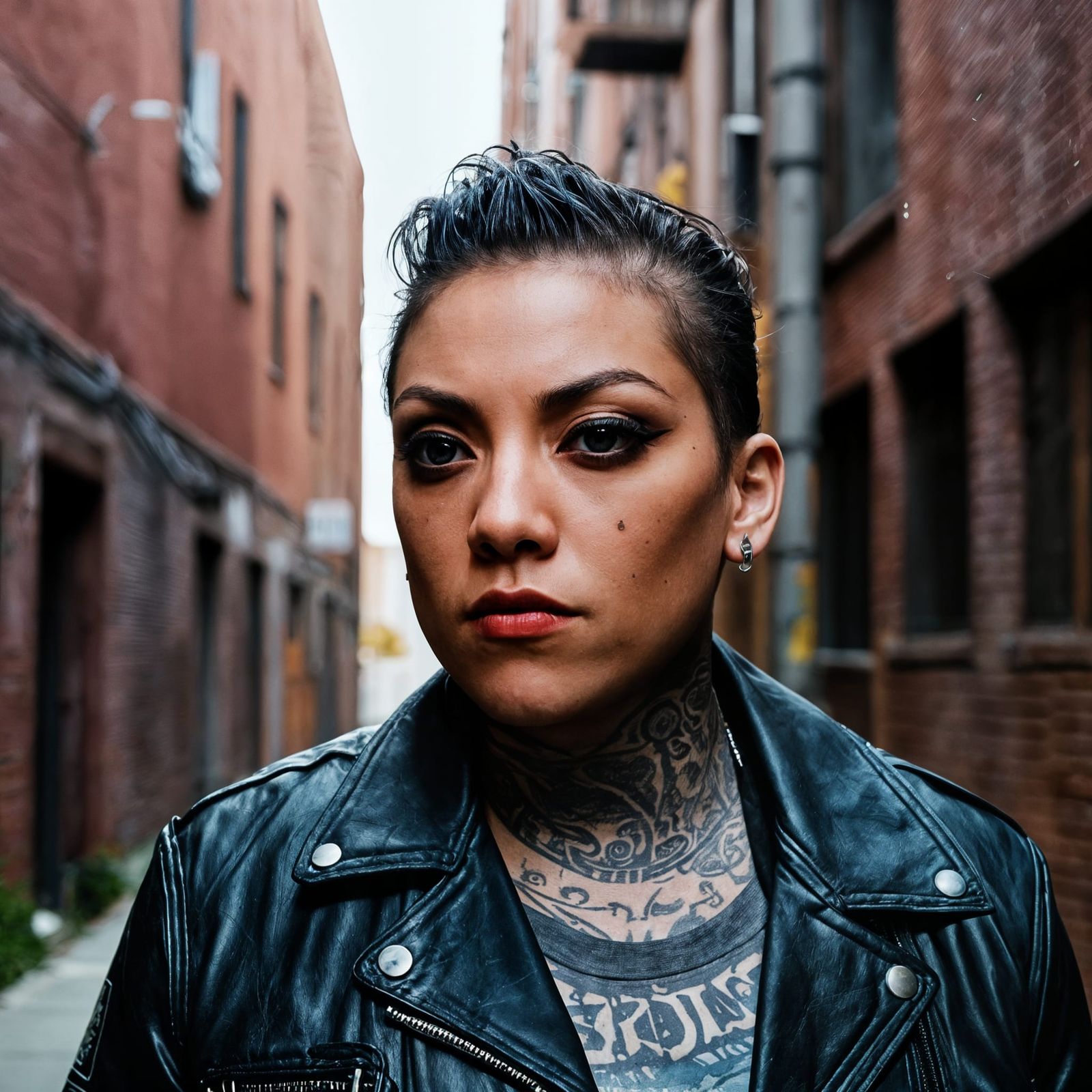 Biker Portrait with Face Tattoos in Cinematic Style