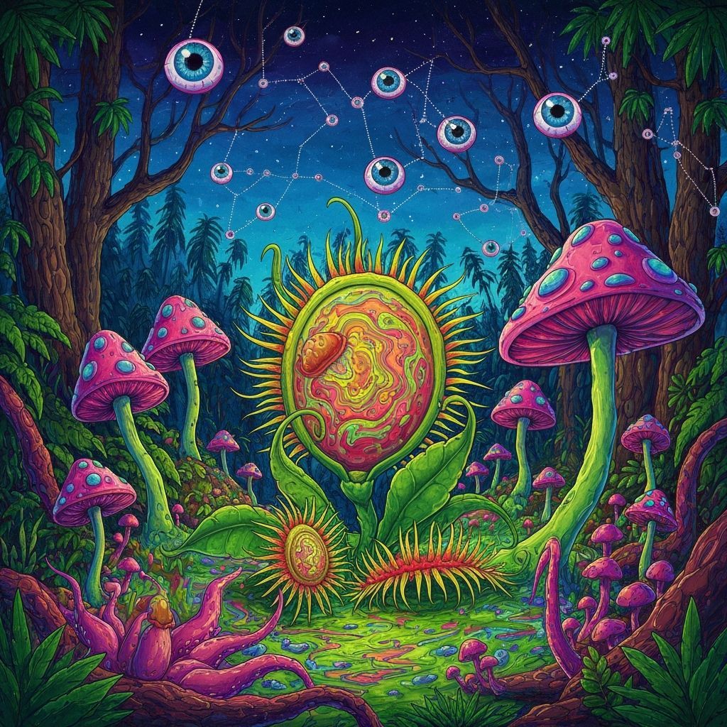 Psychedelic Carnivorous Plant With Eyeball Constellations