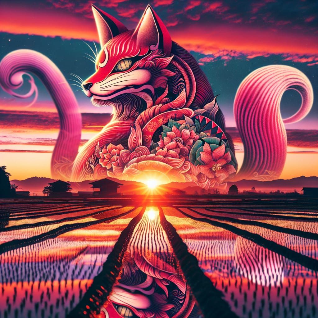 Inari as Kitsune with Japanese Tattoo Patterns