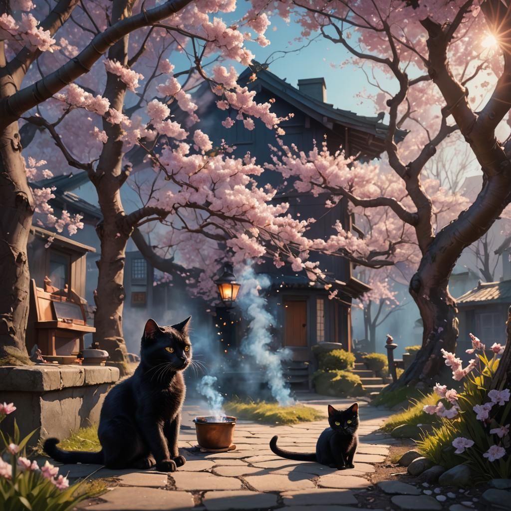 Smoker in Spring Sun with Kitten: Fantasy Concept Art