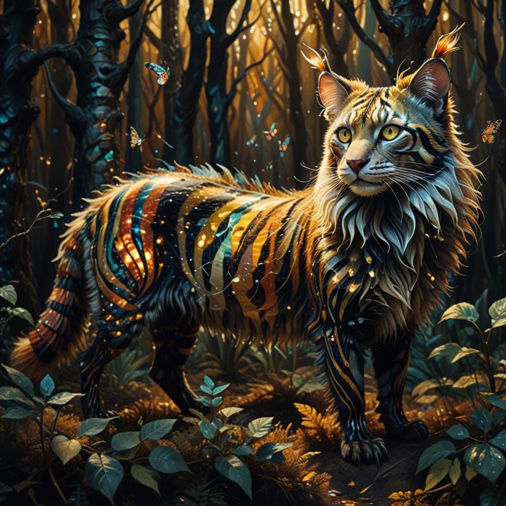 animal with surreal striped patterns covering its body