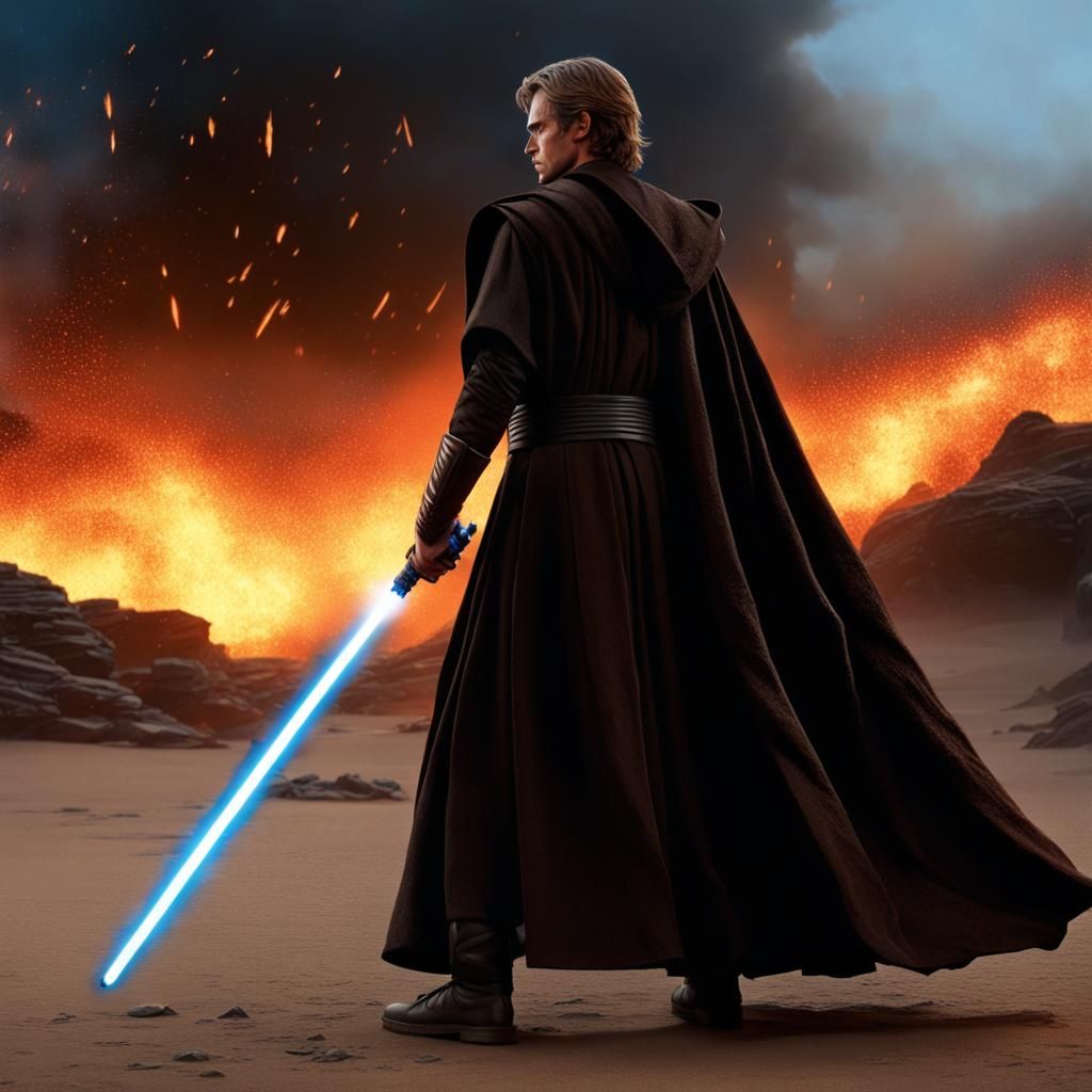 Anakin Skywalker on Firelit Battlefield in 4K