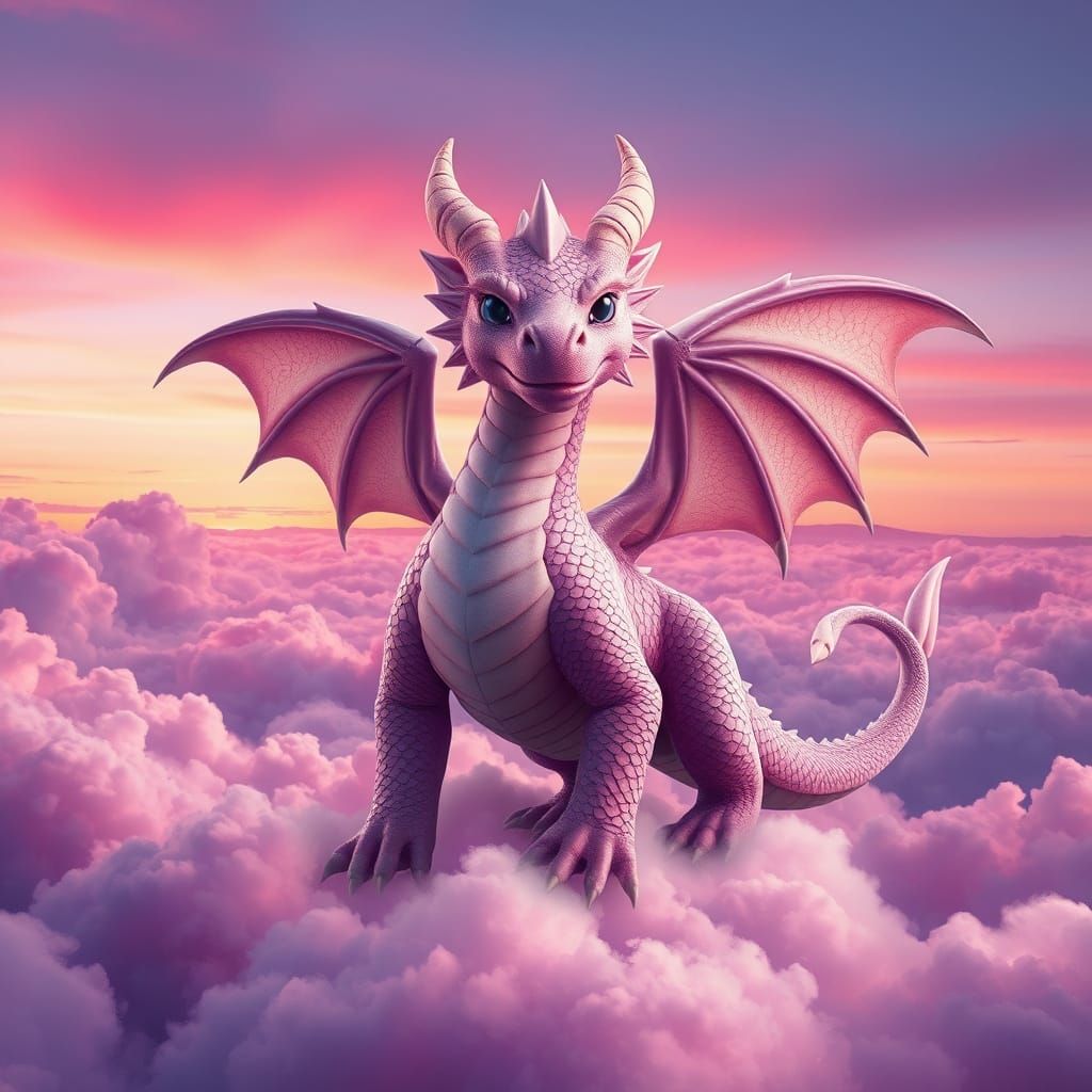 Majestic Purple-Pink Dragon on Clouds