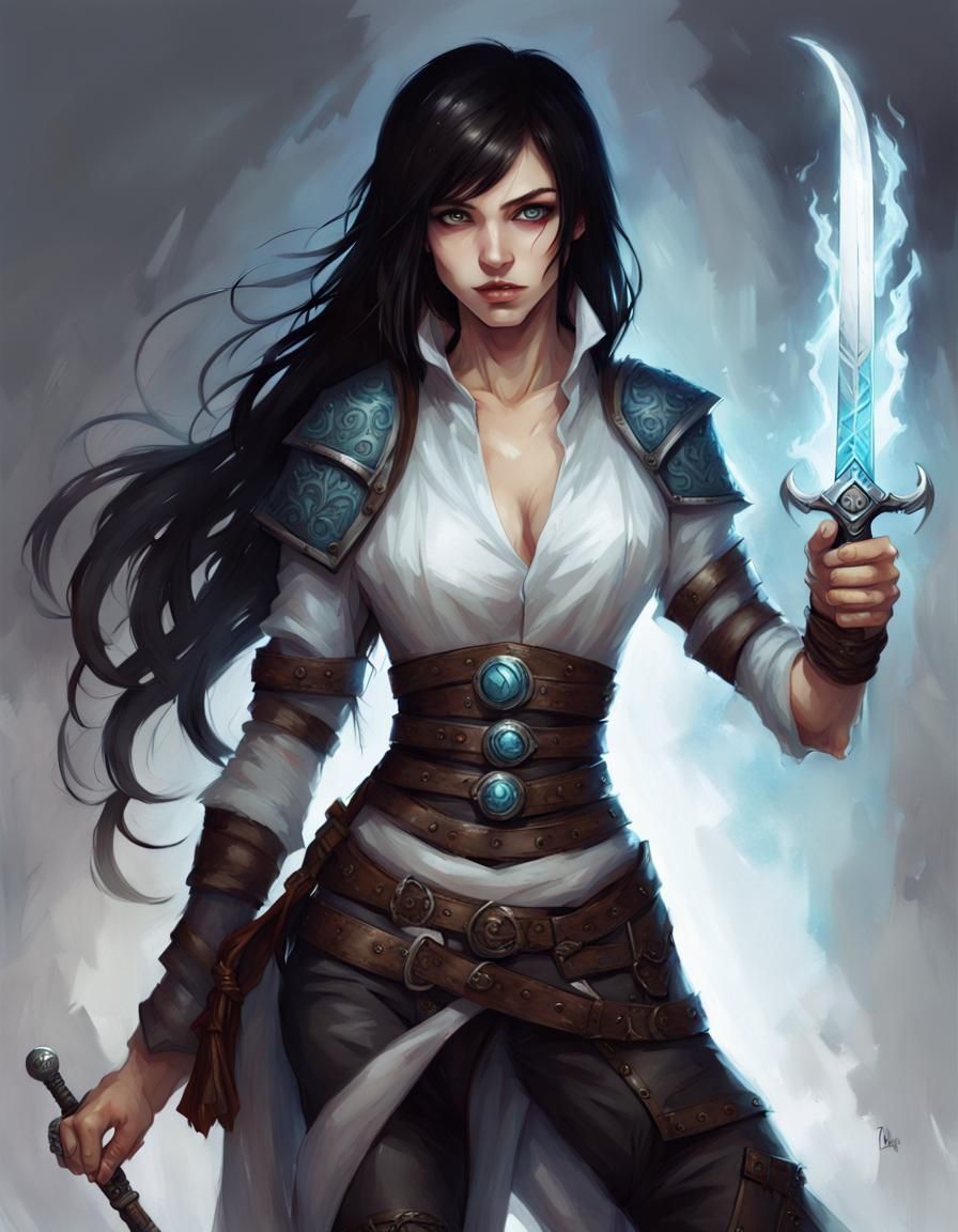 Fantasy Bladesinger Wizard Girl with Dagger