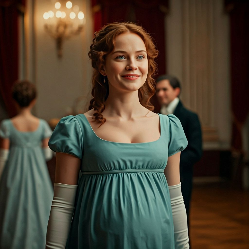 Pregnant Woman in Regency Dress in Ballroom Scene