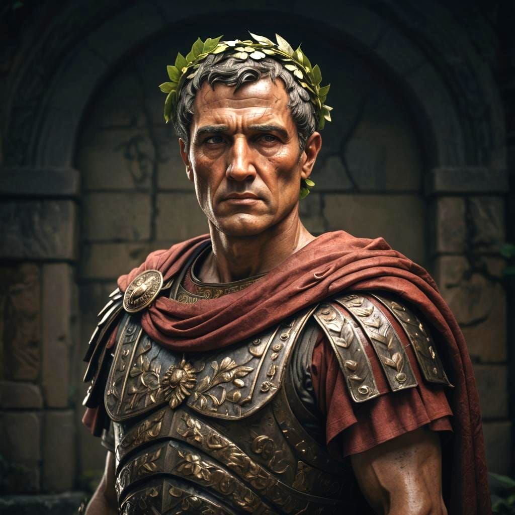 Hyperrealistic Portrait of Julius Caesar in Armor