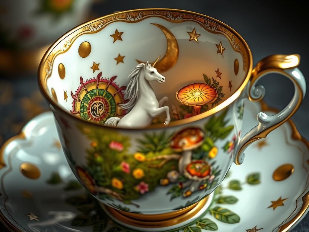 Fantasy Teacup with Miniature Forest and Unicorn