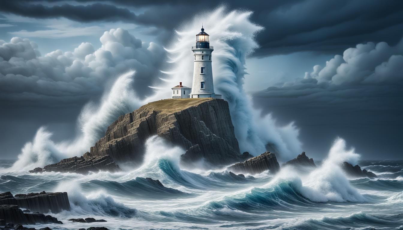 Timeless Lighthouse Endures Turbulent Coastal Fury in Moody,...
