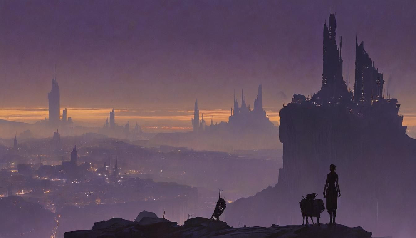 Twilight Cityscape: A Fusion of Giger, Mead and Beksiński