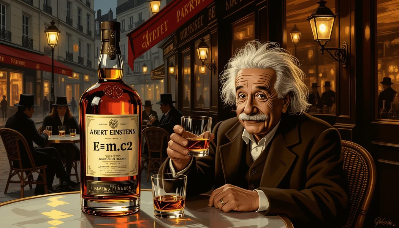 Albert Einstein at Parisian Cafe in Gustave Doré Style
