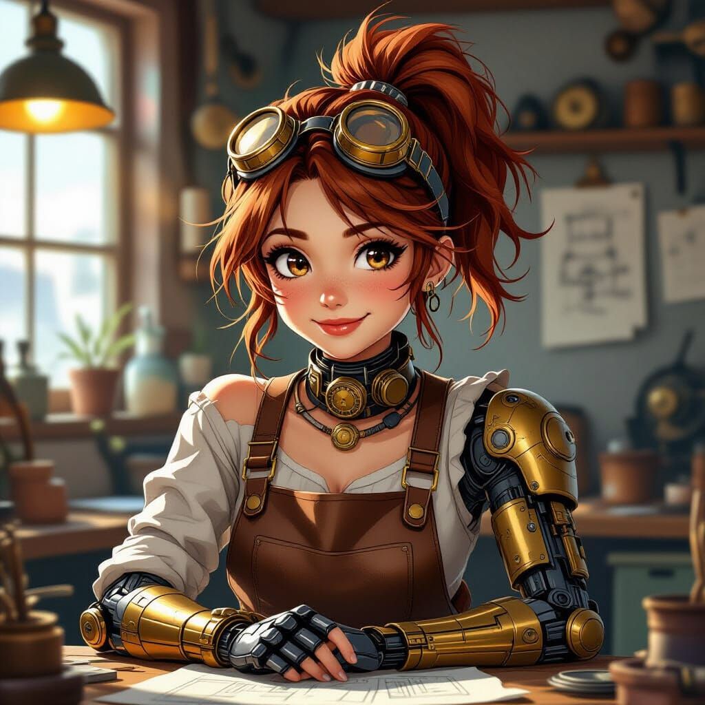 Steampunk Inventor Portrait in Anime Style