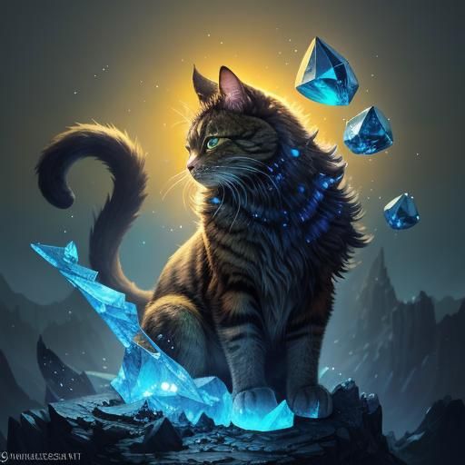 Cat on Crystal: Fantasy Oil Painting