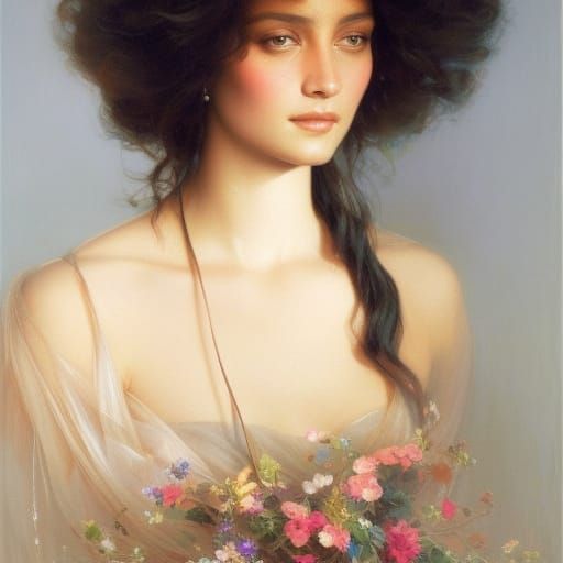 Art Nouveau Portrait with Intricate Floral Details
