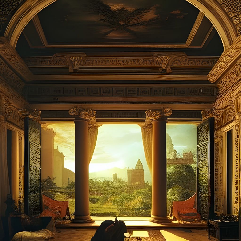 King's Bedroom Overlooking Ancient City in Oil Paint