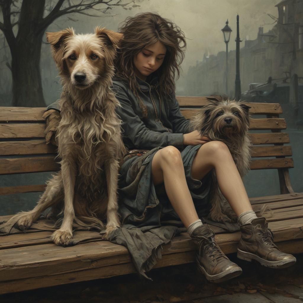 Dog and Girl on Bench: Matte Painting in Jean-Baptiste Monge...