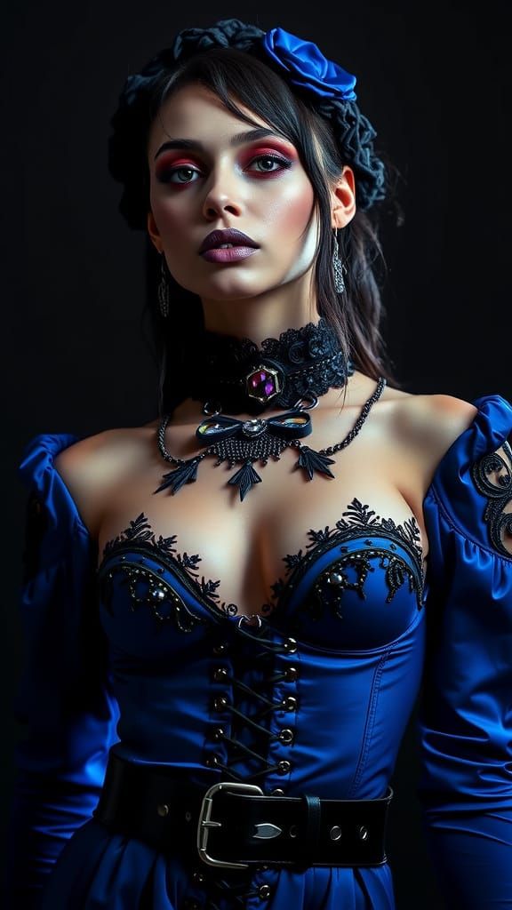 Gothic Ring Girl in Cobalt Blue Haute Couture