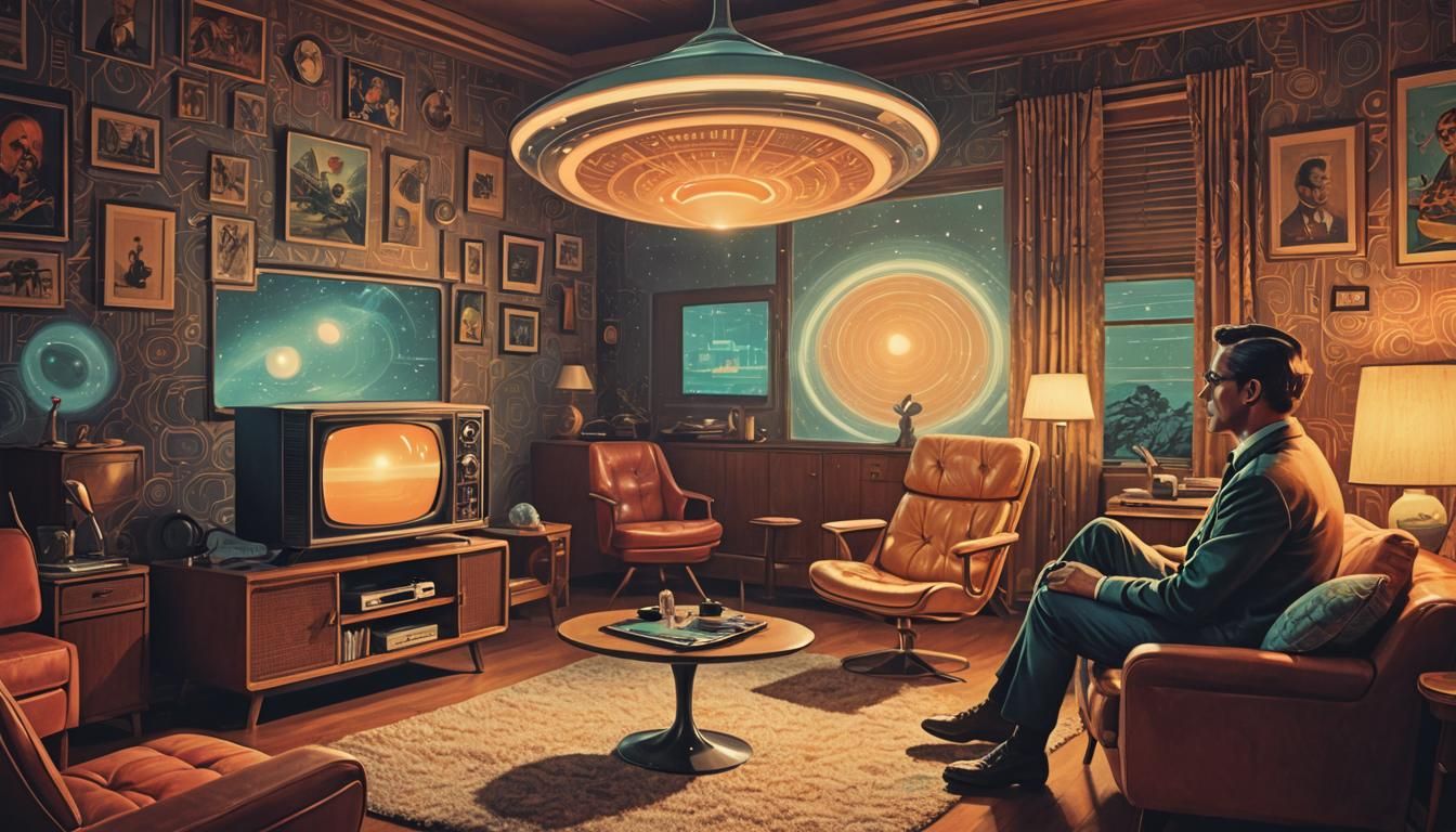 UFOs Emerge From TV in Retrofuturistic Comic Art