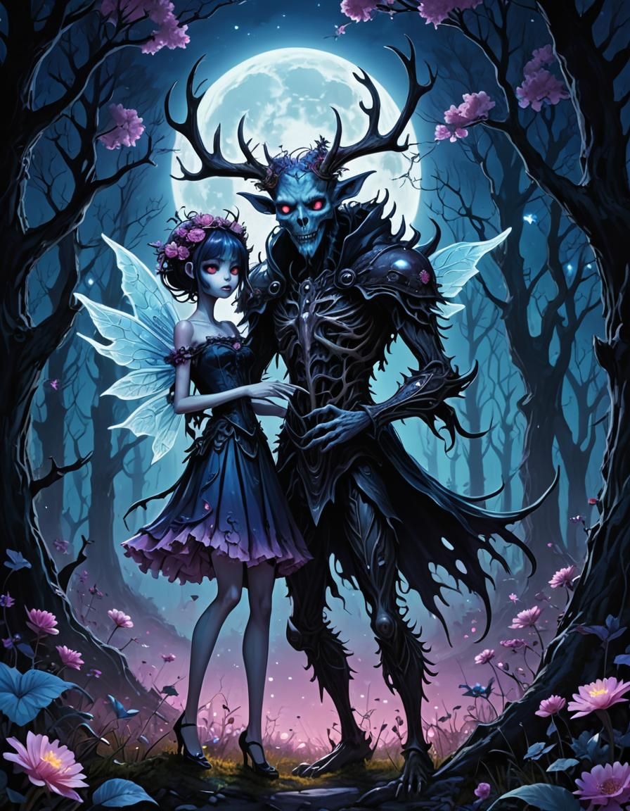 Monster and Fairy in Dark Anime Fantasy Art