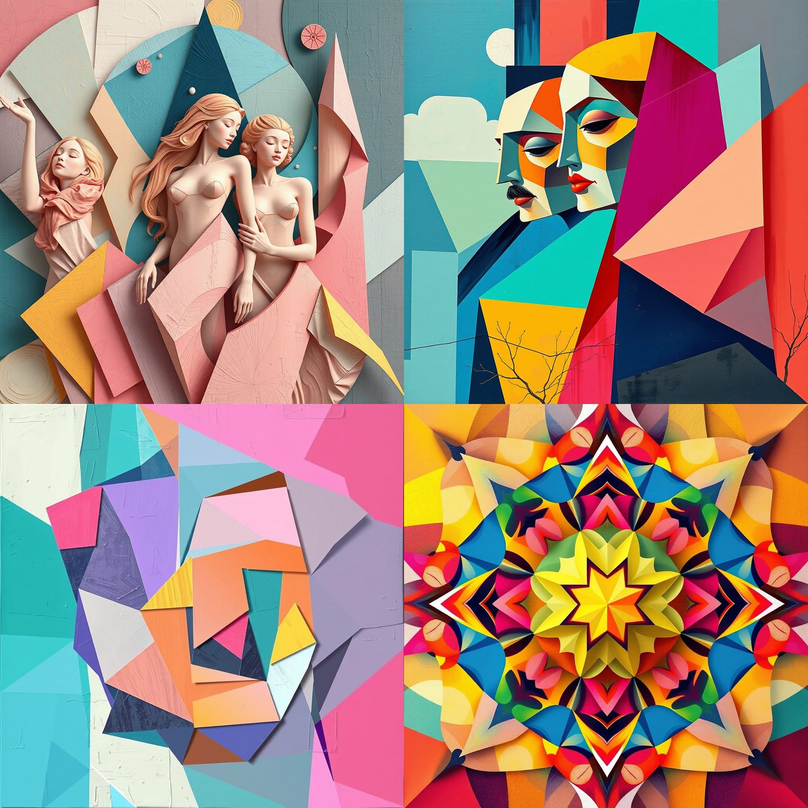 Abstract Shapes and Figures in Pastel Cubist Style