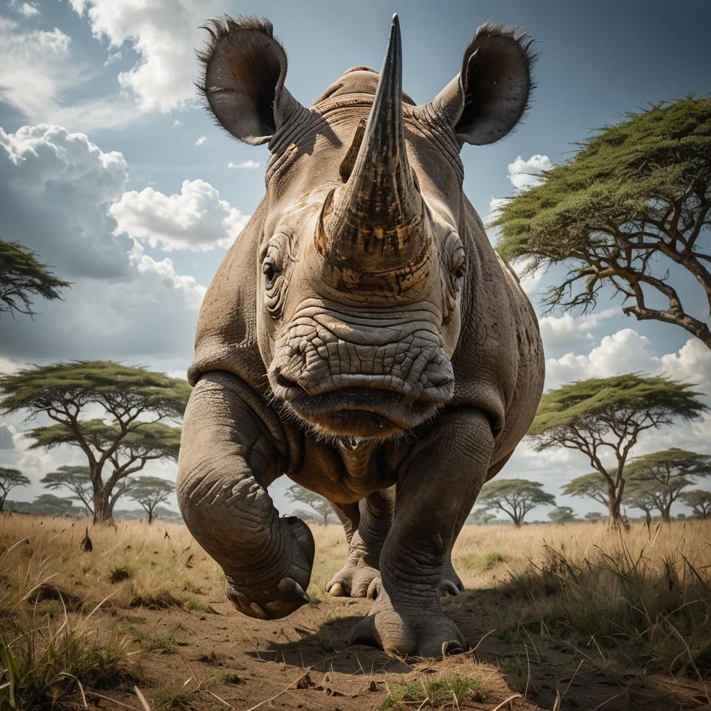 Majestic Rhino on African Savannah: National Geographic Styl...