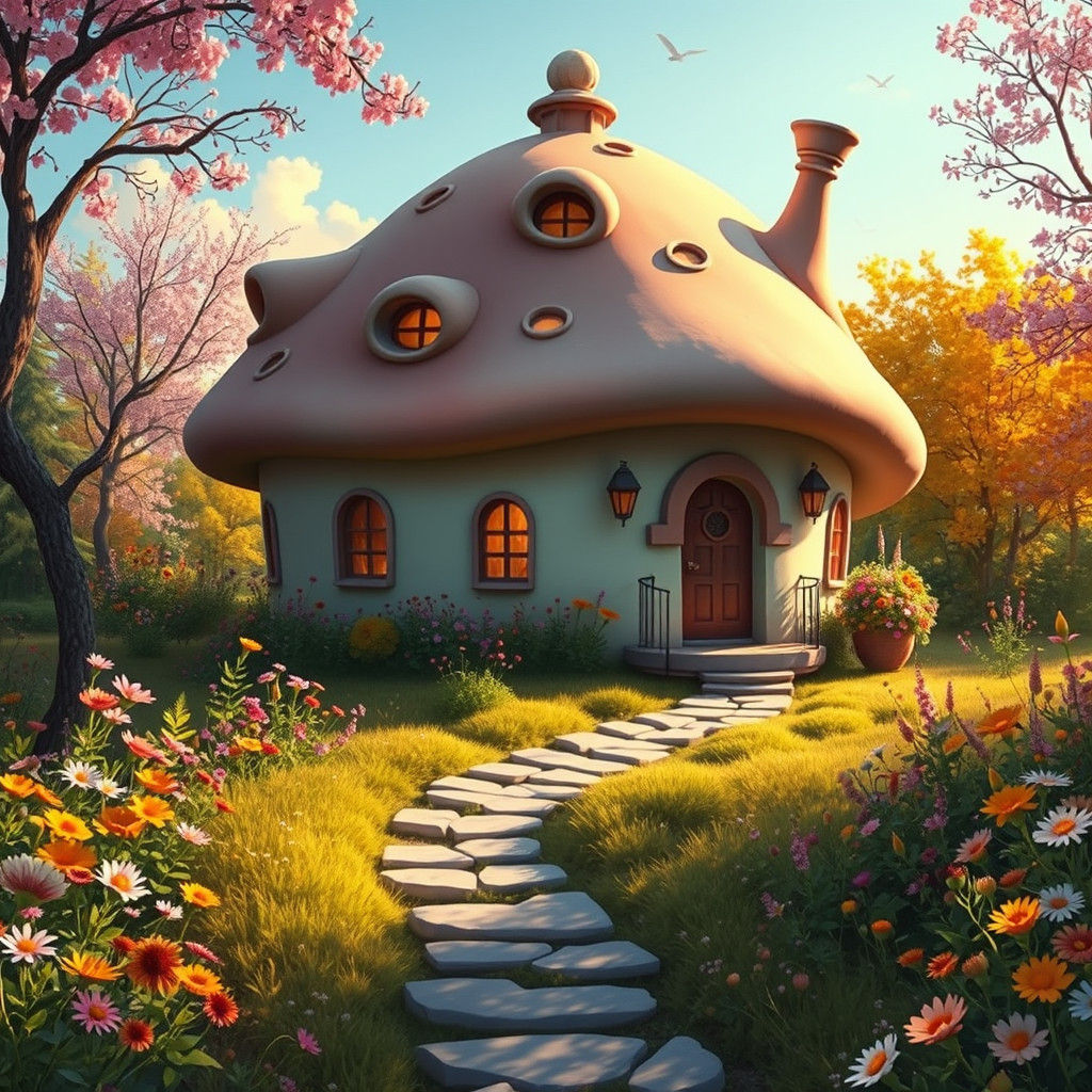 Whimsical Rounded House in a Vibrant Garden