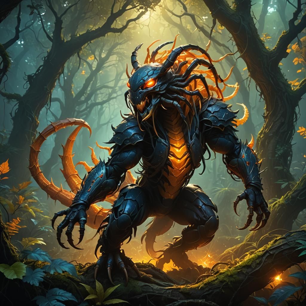 Scorpion Spider Hybrid in Glowing Forest