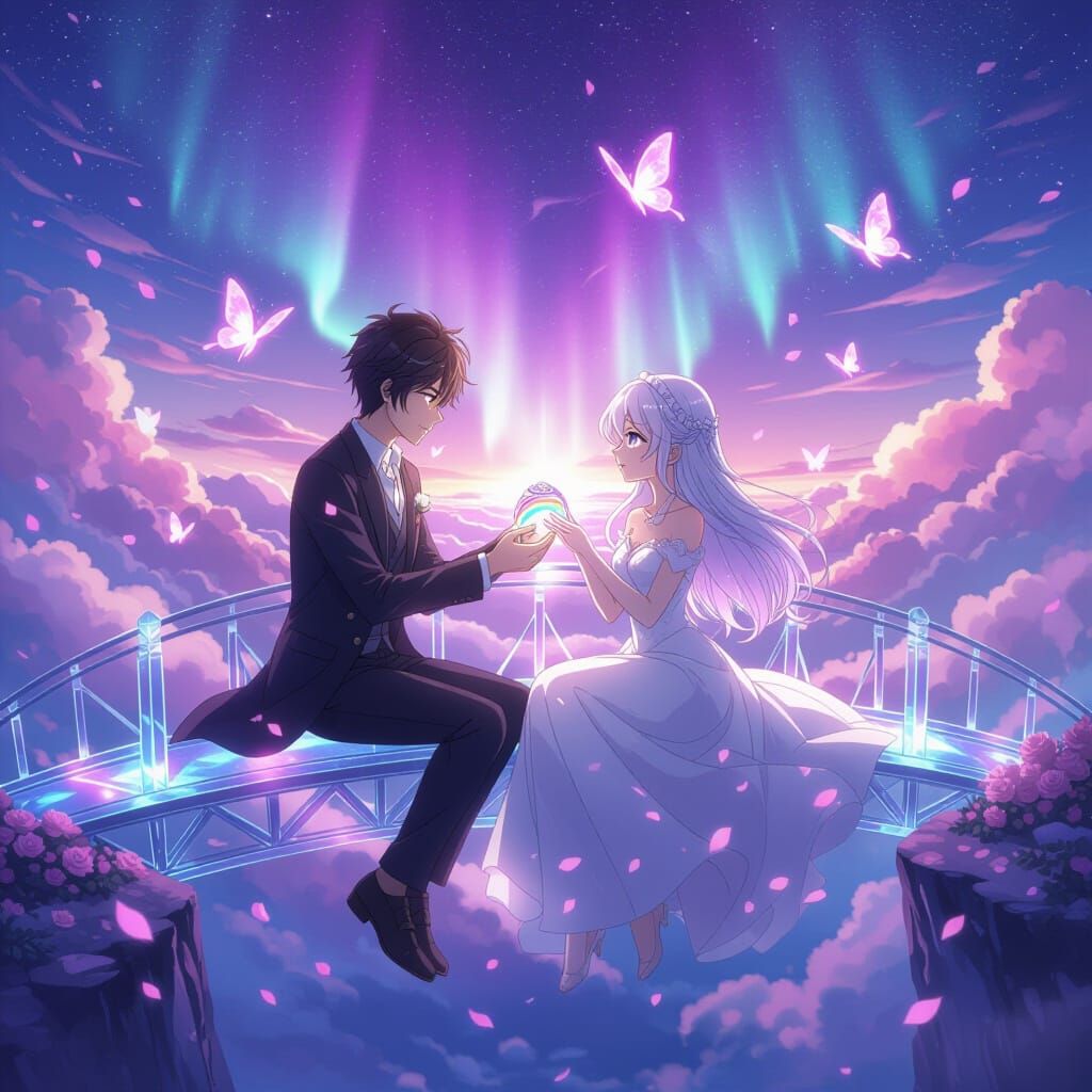 Anime Couple's Magical Proposal Amidst Aurora Skies