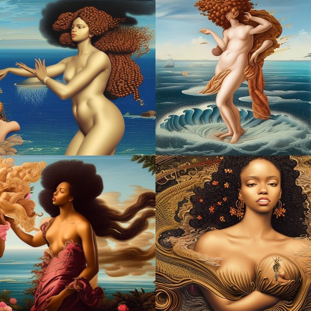 Afrocentric Afro-Futuristic Birth of Venus: Hyper-Detailed