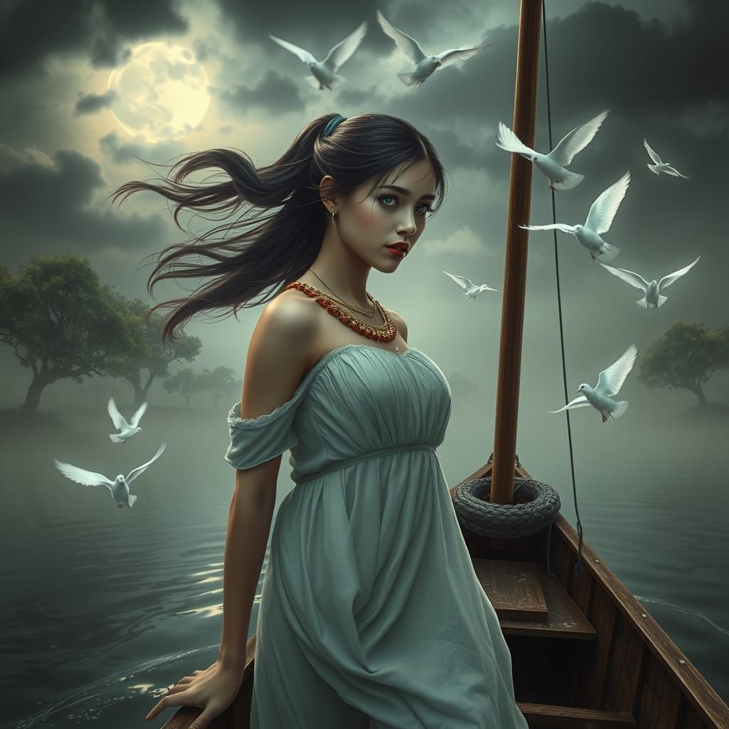 Egyptian Princess in River Nile: Baroque Fantasy Art