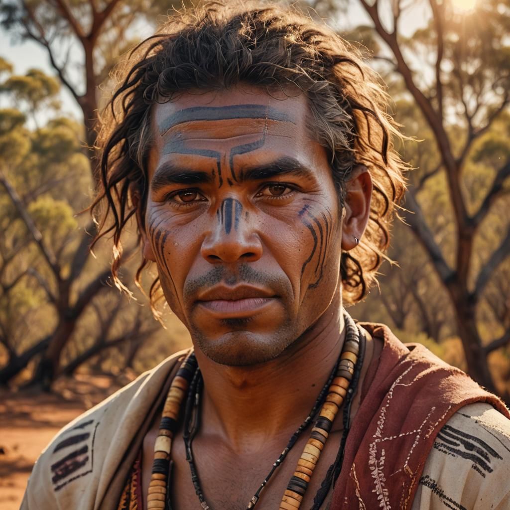 Striking Portrait of Aboriginal Man in Outback Setting