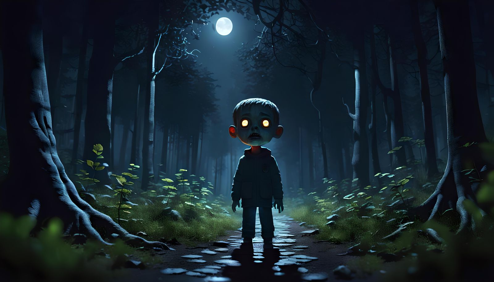 Creepy Child in Forest: Horror Concept Art