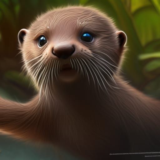 Adorable Baby Otter in Detailed Matte Painting