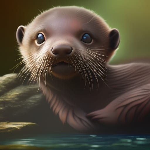 Adorable Baby Otter in Detailed Matte Painting