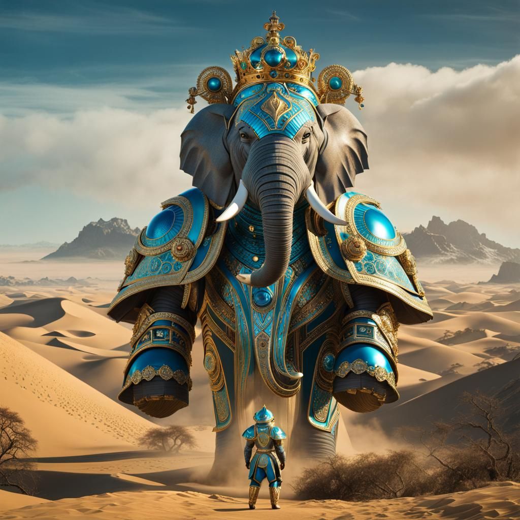Majestic Elephant King in Retro-Futuristic Armor