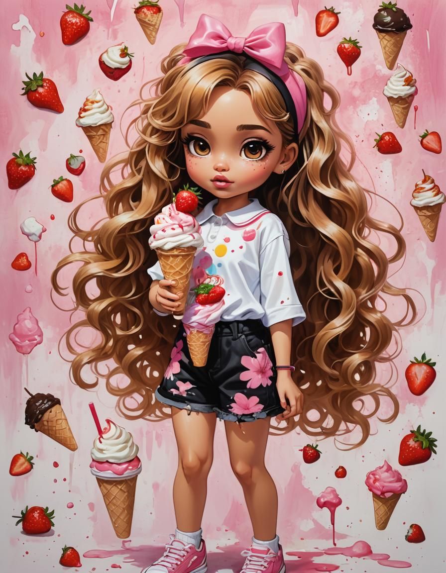 Bratz Doll with Strawberry Ice Cream, Cel-Shaded Art