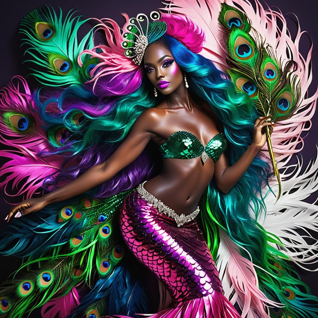 Rainbow Woman with Peacock Feathers: Comic Book Art