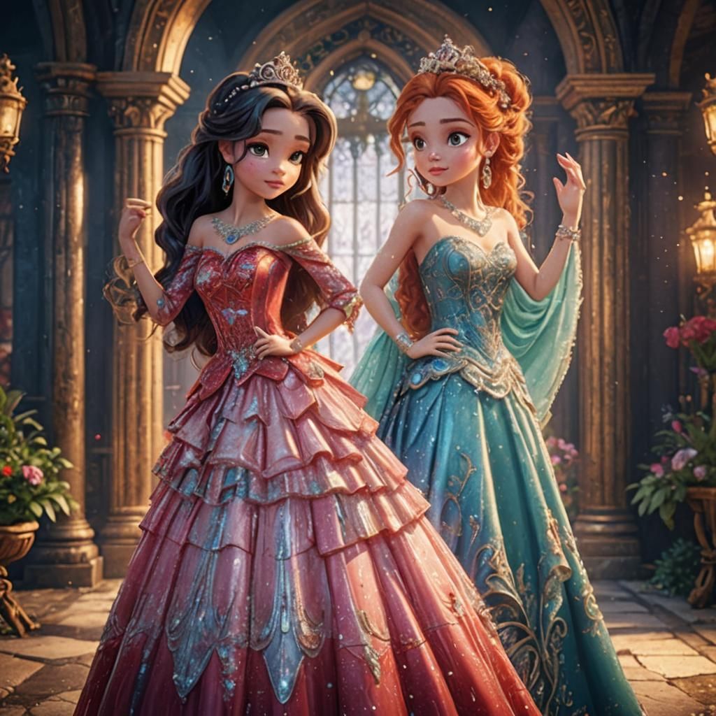 Two Princesses in Prom Dresses: Fantasy Concept Art